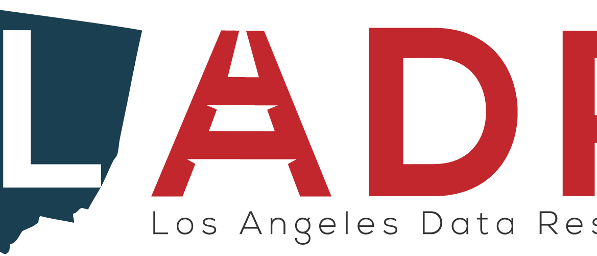 The letters LADR in blue and red
