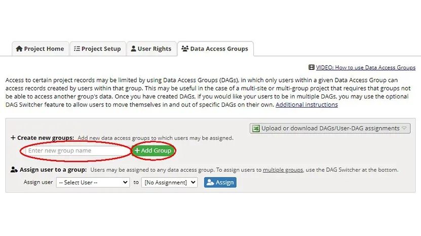Adding DAG on REDCap training site