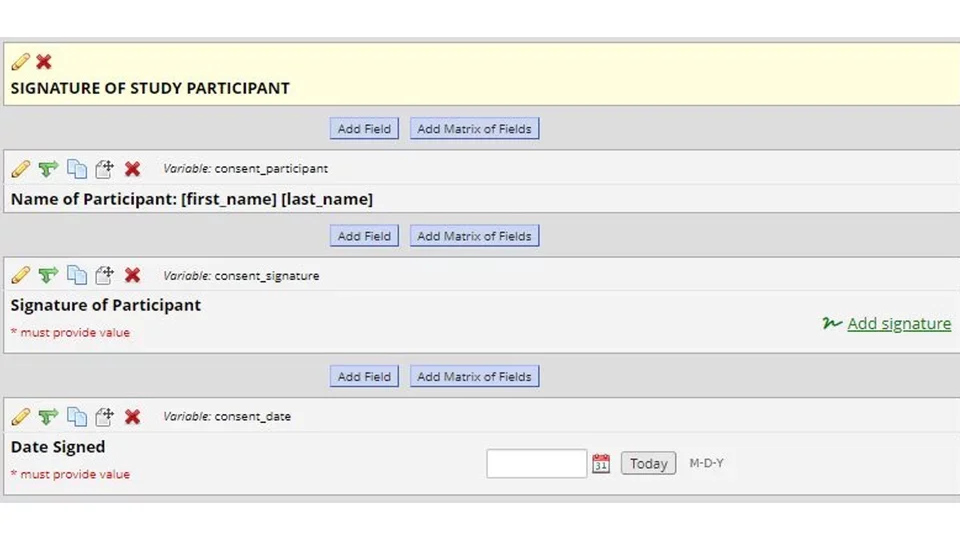 Sample of signature of study participant in REDCap