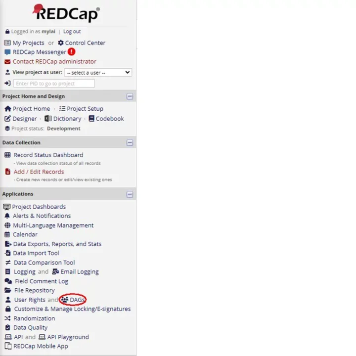 Accessing DAG on the REDcap training site