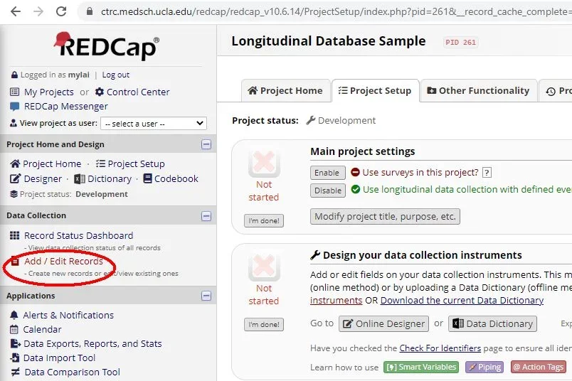 Add/Edit functions in the RedCap portal