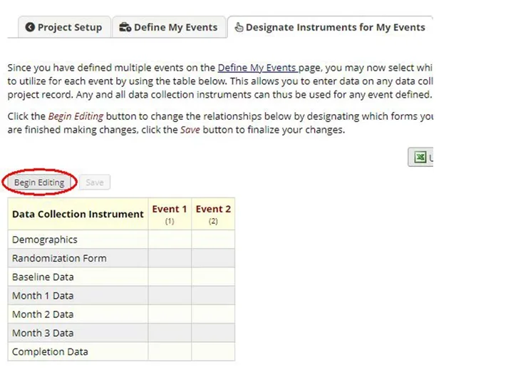 Begin editing on RedCap training site