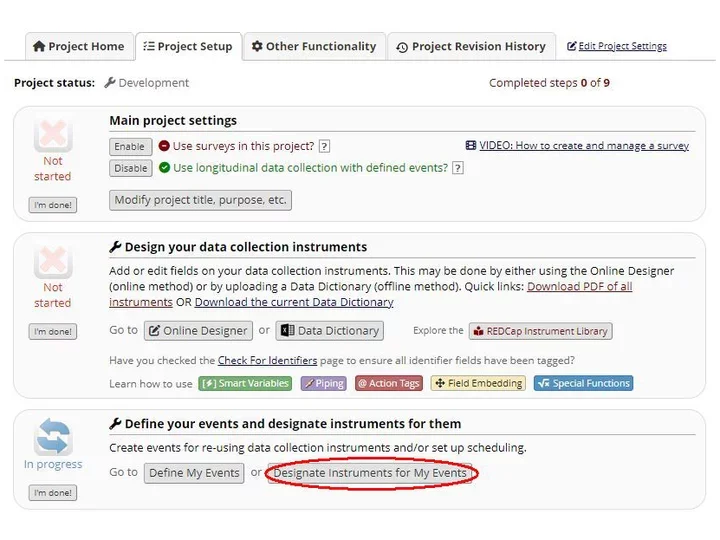 Designate instruments for my events on the RedCap site