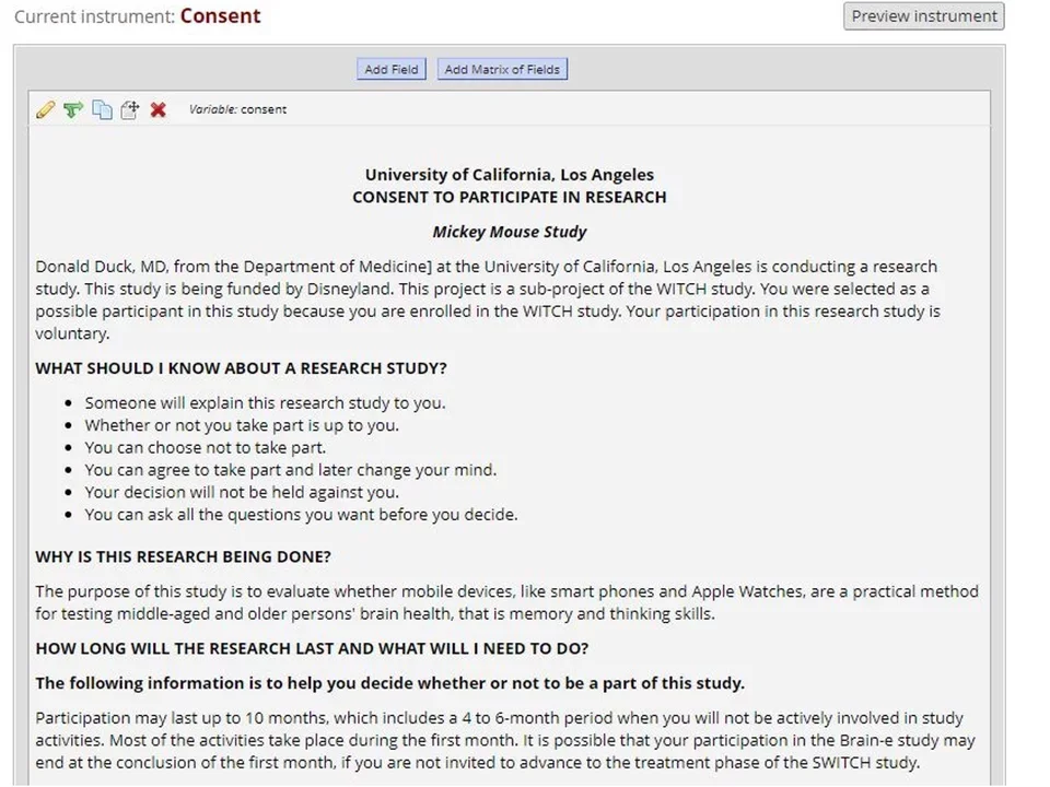 Sample of creating the E-consent instrument