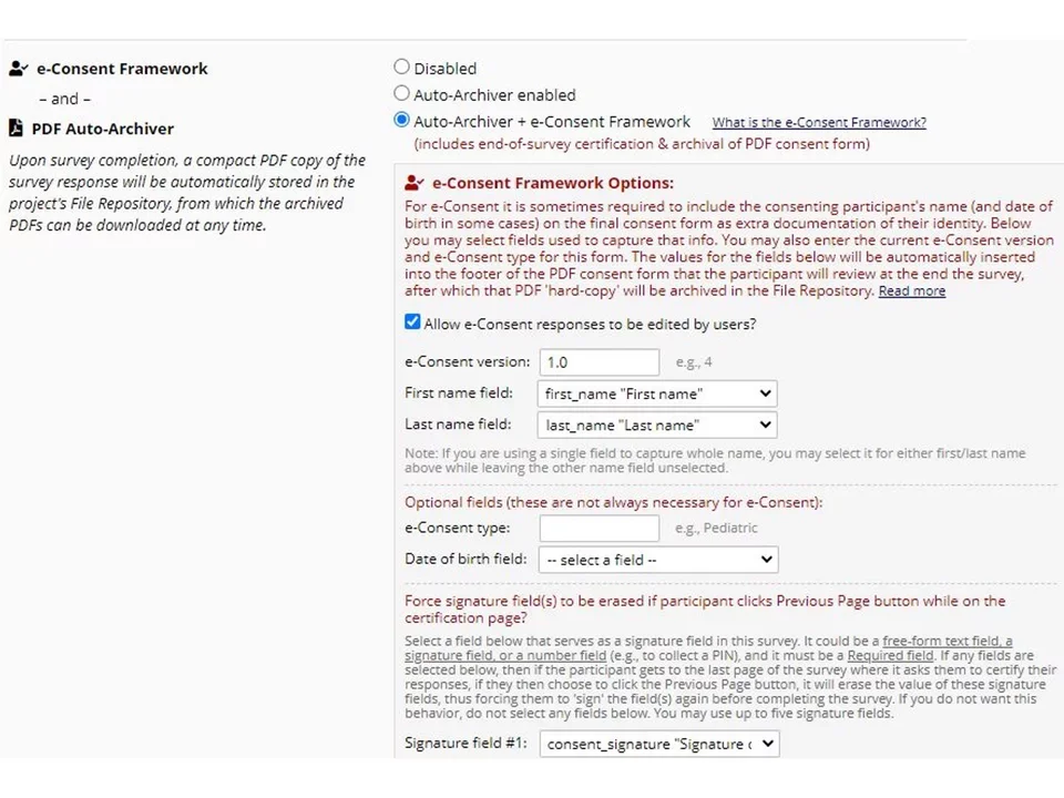 Sample of e-consent framework options in REDCap