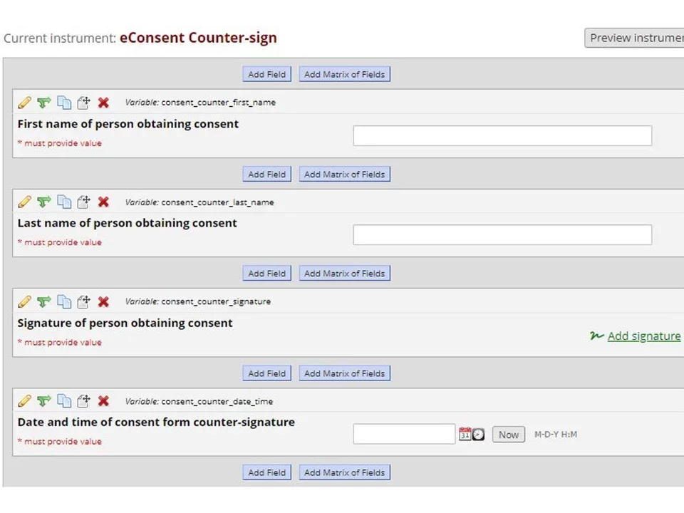 Sample of e-consent counter-sign view in REDCap