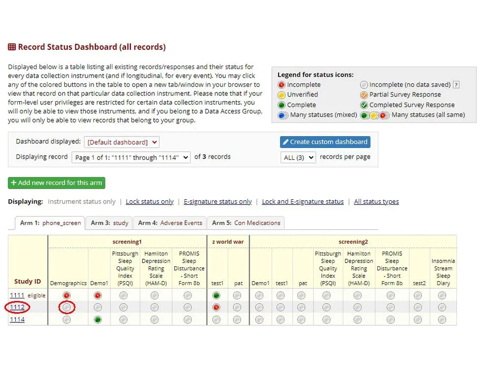 How to selection a record instructions in RedCap
