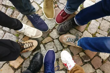 Different colored shoes in a circle