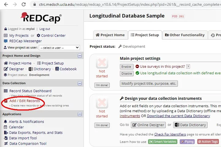 Add/Edit functions in the RedCap portal