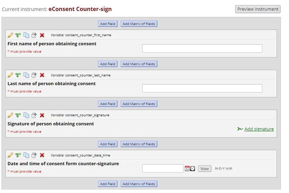 Sample of e-consent counter-sign view in REDCap