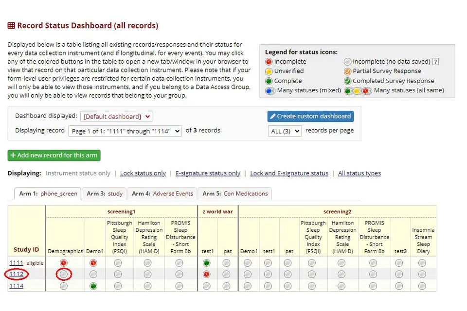 How to selection a record instructions in RedCap