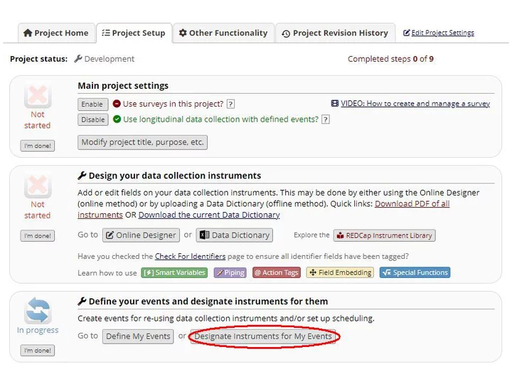 Designate instruments for my events on the RedCap site
