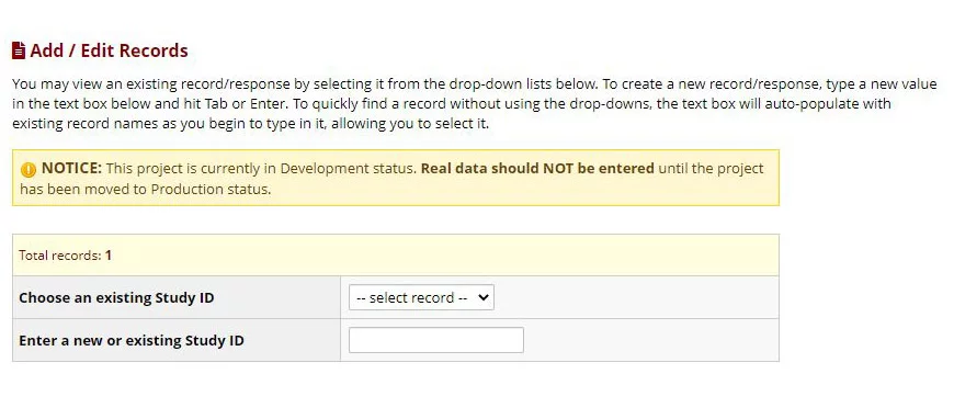 RedCap instructions to add or edit records without autonumbering