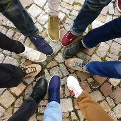 Different colored shoes in a circle